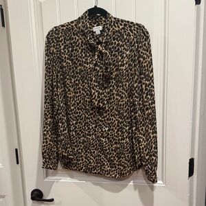 Leopard Print Tie-Neck Blouse